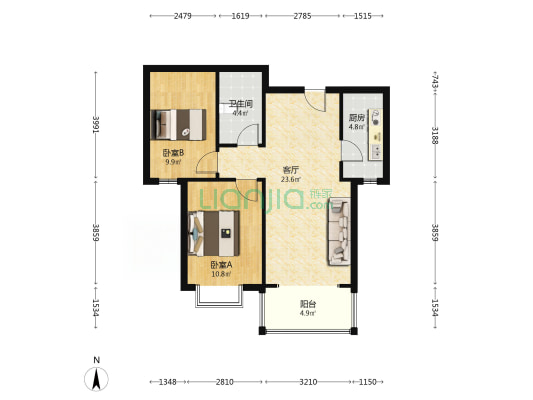 钻石商圈精装修两居室诚意出售。-户型图