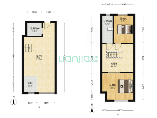 钻石广场南北二居室，上跃，房本满五唯一，集中供暖-户型图