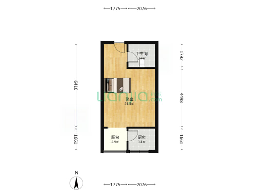 涿州开发区名流美域朝南一居室毛坯房诚意出售-户型图