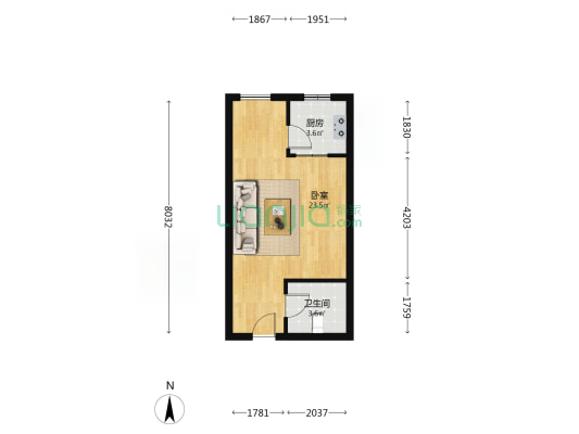 此房简单装修拎包入住户型方正Luo ,户小神器-户型图