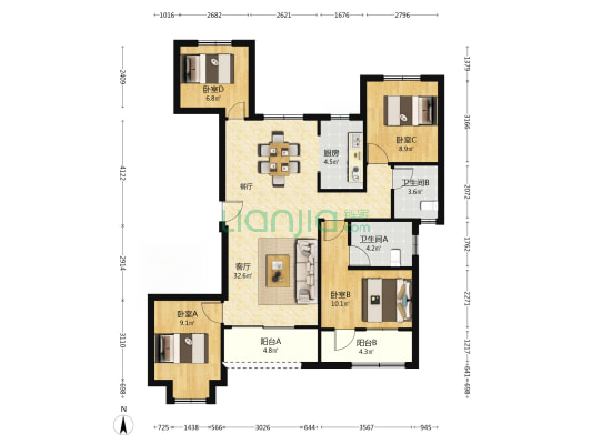 中海棠城公馆 4室1厅2卫 119平方