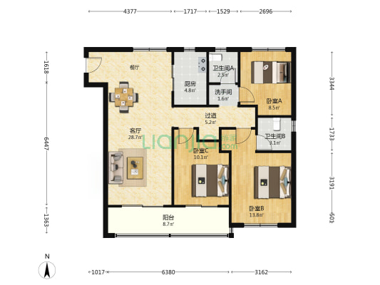 南山保利云熹花园 3室1厅3卫 115平方