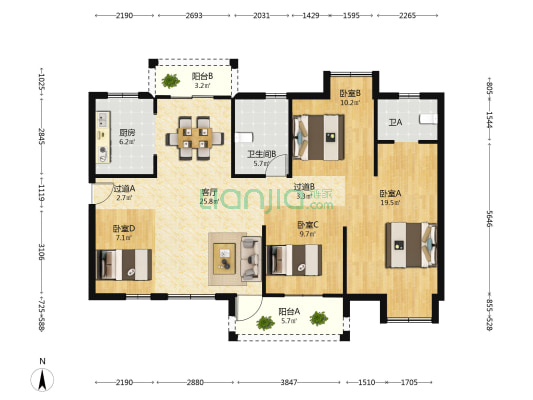 新长江香榭澜溪丽园 4室1厅2卫 131平方