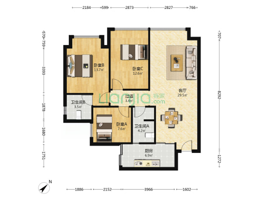 仁寿翡翠城 3室1厅2卫 96平方