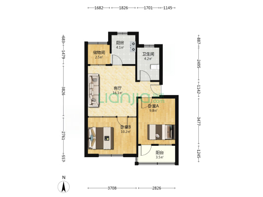 东风路27号 2室1厅1卫 63平方