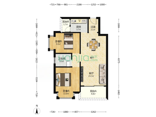 富润华府 2室1厅1卫 69平方