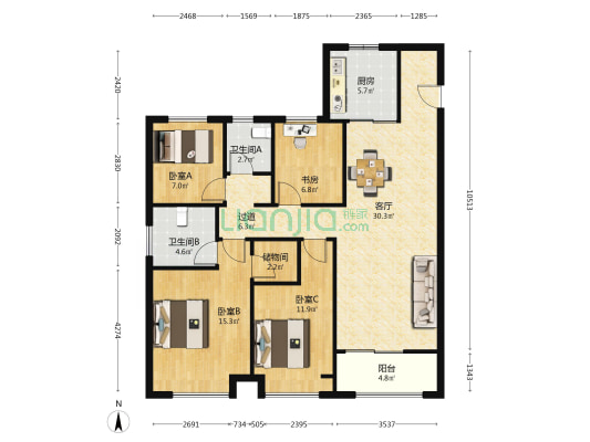 仁恒城市星徽A区 4室1厅2卫 123平方