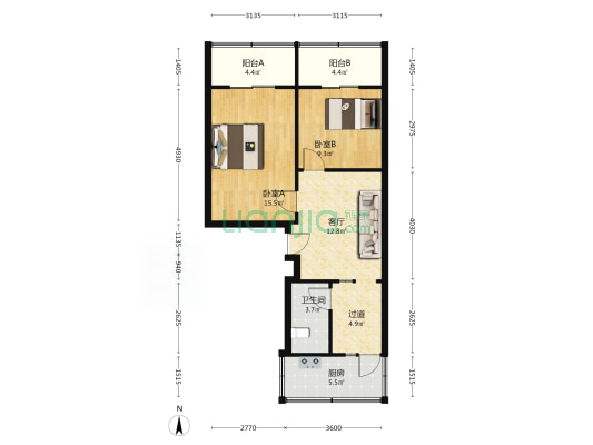 西马棚街35号 2室1厅1卫 64平方