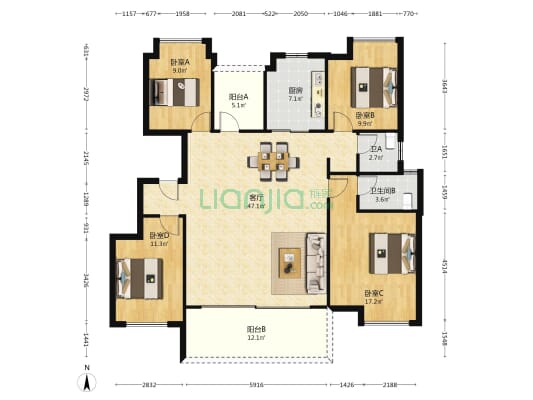 碧桂园阅山境 4室1厅2卫 142平方