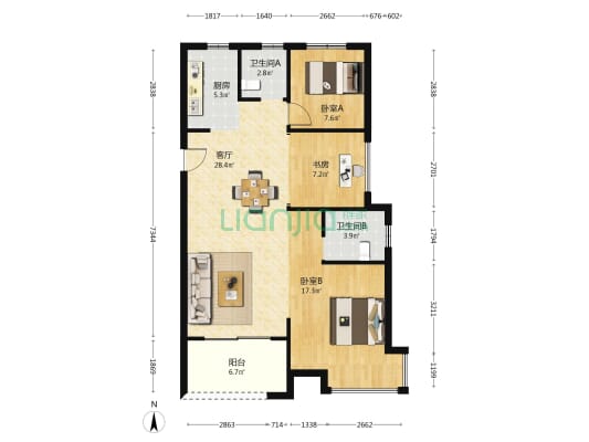海汀湾花苑 3室1厅2卫 109平方