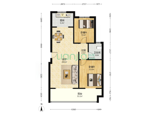 诚园 2室1厅1卫 91平方