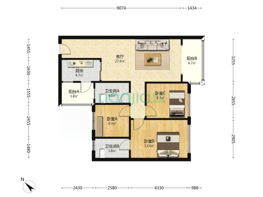 碧桂园·泊岸 3室1厅2卫 97平方
