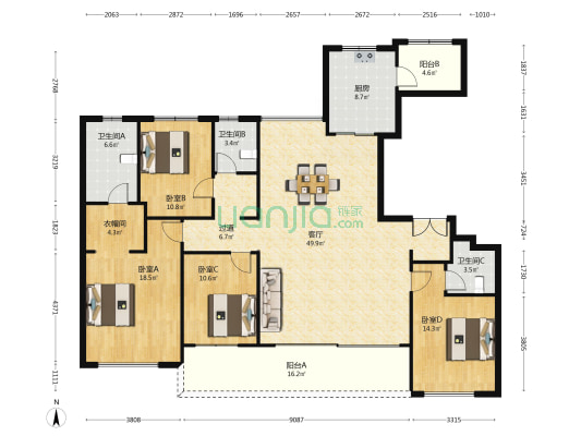 麓湖熙华天玺南区 4室1厅3卫 184平方
