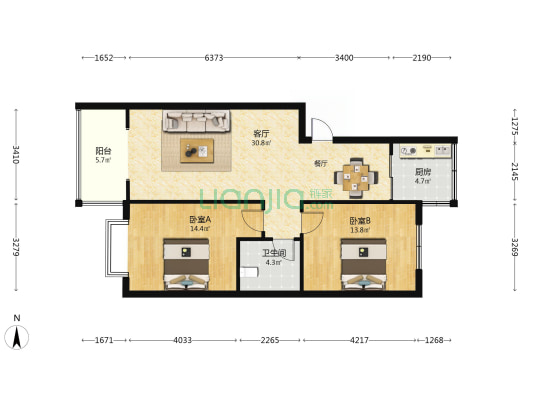 宏基王朝月季园 2室1厅1卫 95平方