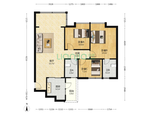富豪居 3室1厅2卫 86平方