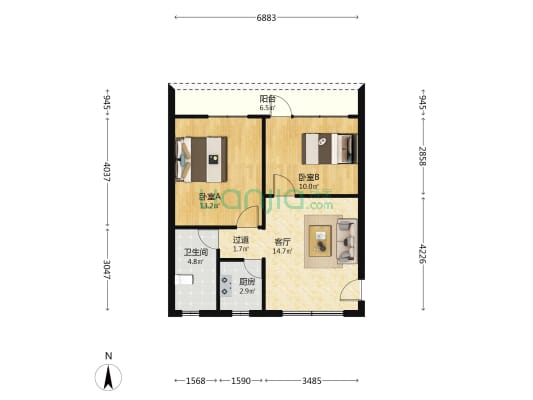 翠景大厦 2室1厅1卫 66平方