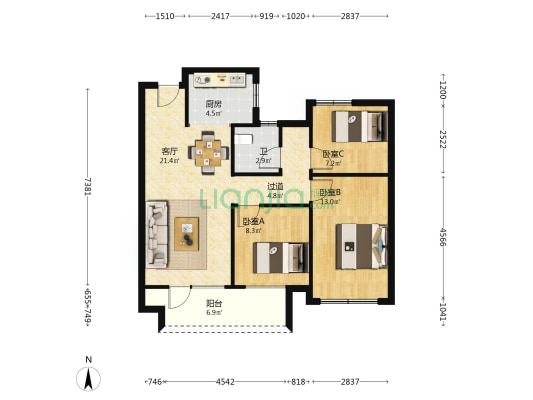 金茂悦智云南区 3室1厅1卫 89平方