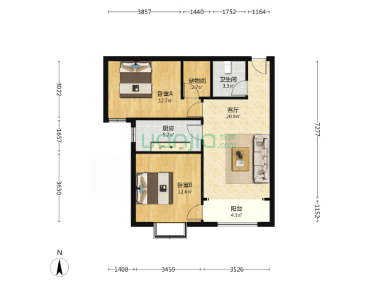 九珑湾 2室1厅1卫 88平方