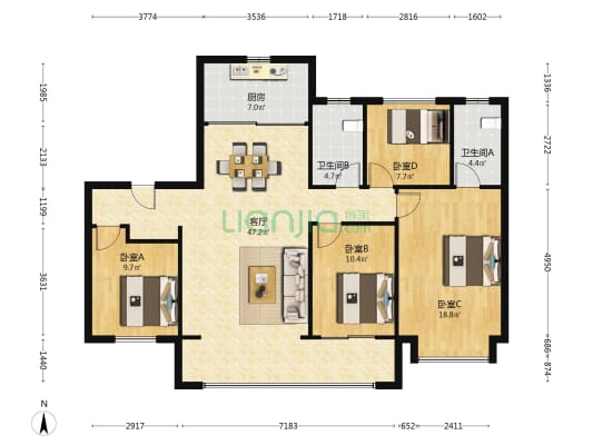 龙湖·青云阙 4室1厅2卫 143平方