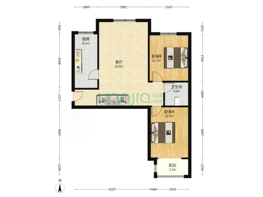 开发区钻石广场精装修两居室家具家电齐全拎包入住-户型图