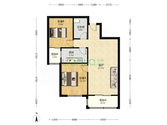 香港豪庭 2室2厅 南-户型图