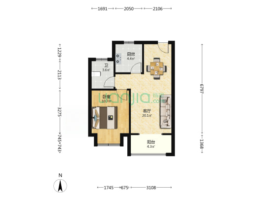 新港家园 1室1厅1卫 62平方