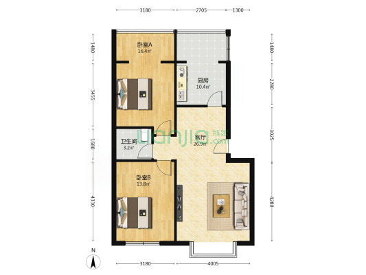 新达物业 2室1厅1卫 81平方