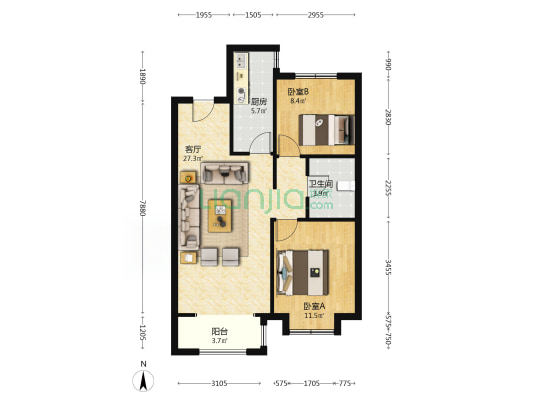 南北通透精装修 ，一梯两户，带车位-户型图