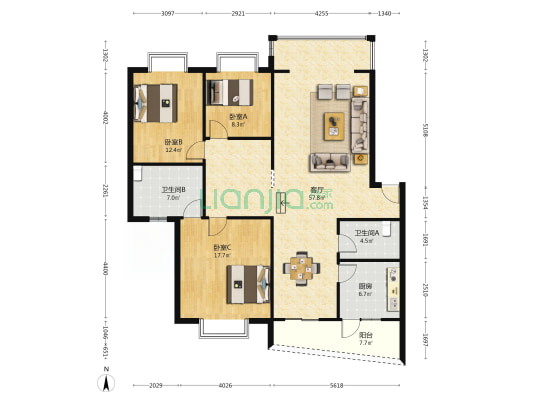 象牙海岸花园 3室1厅2卫 140平方