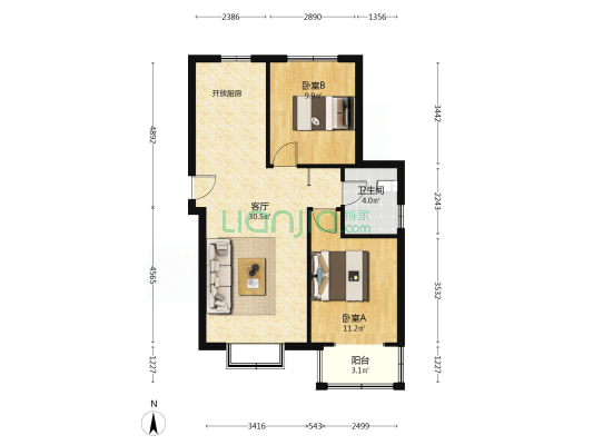 香溪名门 2室1厅1卫 90平方