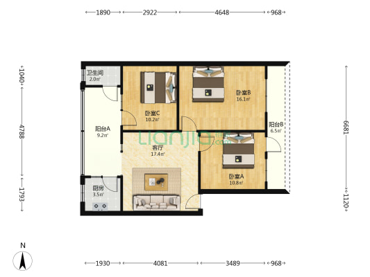 法院家属院 3室1厅1卫 86平方