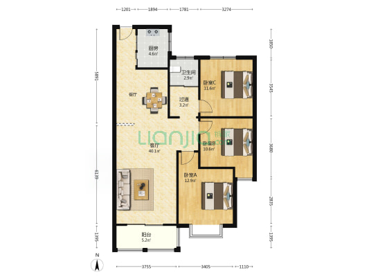 丽珠水岸 3室1厅1卫 117平方