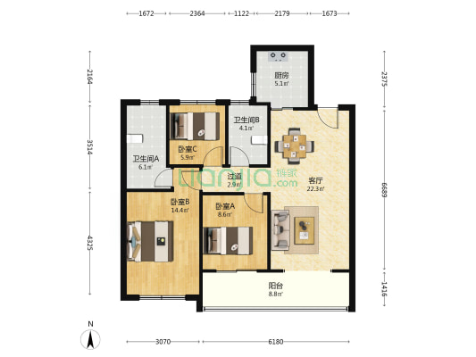 璀璨平江如苑 3室1厅2卫 102平方
