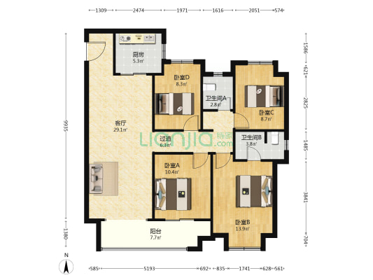德信江宸 4室1厅2卫 126平方
