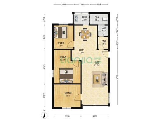 宝岗花园 2室2厅2卫 81平方