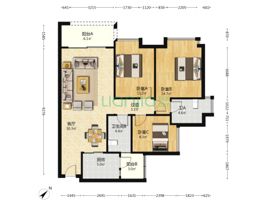 御景壹号B区 3室1厅2卫 109平方