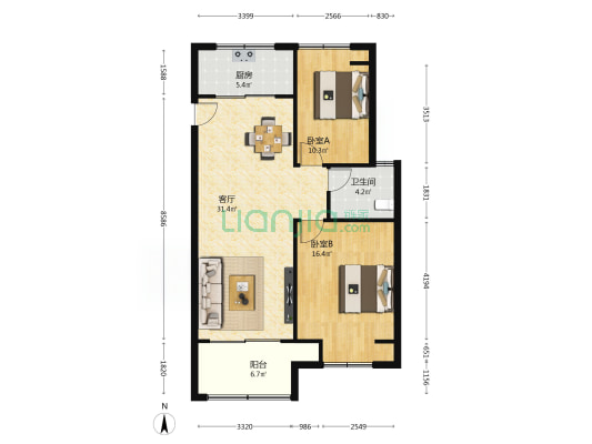 沐闲苑 2室1厅1卫 94平方