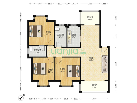 钢铁金丰苑 3室1厅2卫 111平方