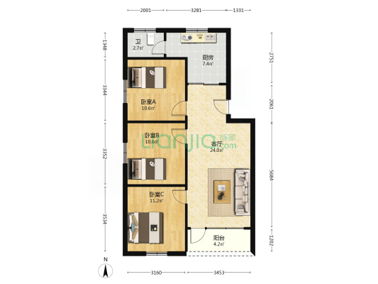 沙园路(增城) 3室1厅1卫 86平方