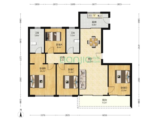 华润亚奥城北区 4室1厅2卫 143平方