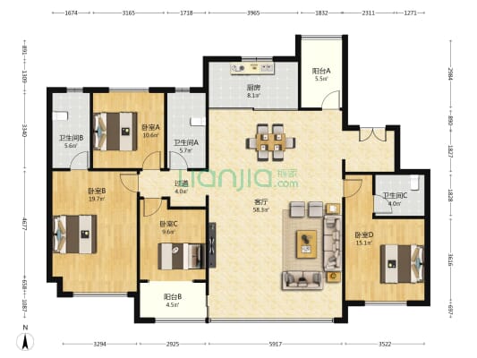 龙湖·天璞 4室1厅3卫 175平方