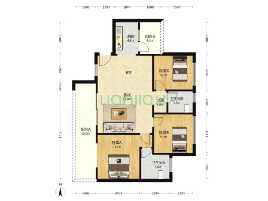 交投星月湖畔 3室1厅2卫 116平方