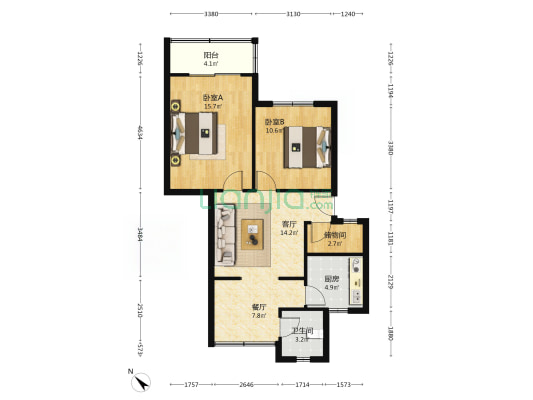 棠湖东路一段66号 2室2厅1卫 69平方
