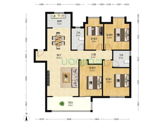 中国铁建京师璟台 4室1厅2卫 147平方