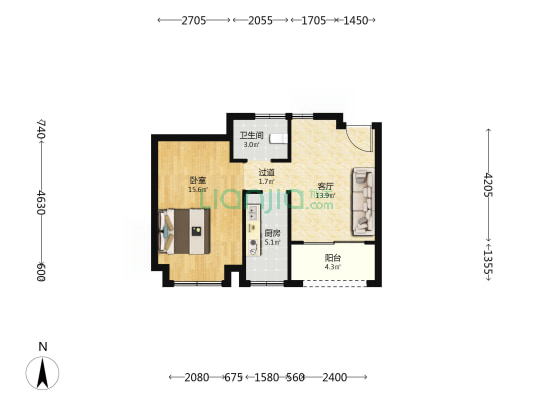 胜水嘉苑 1室1厅1卫 61平方