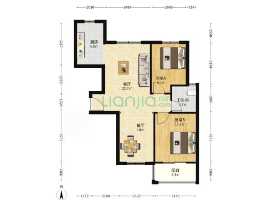 仁和新苑 2室2厅1卫 88平方