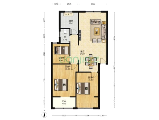 旅泰公寓 3室1厅1卫 112平方