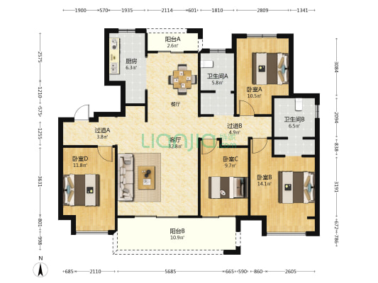 盛世城邦博园 4室1厅2卫 143平方