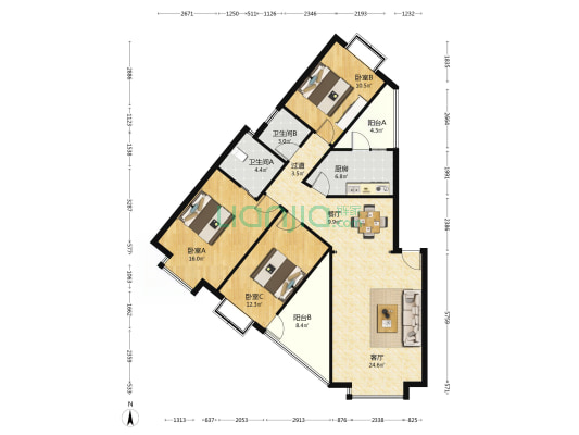 馨悦兰庭 3室2厅2卫 119平方