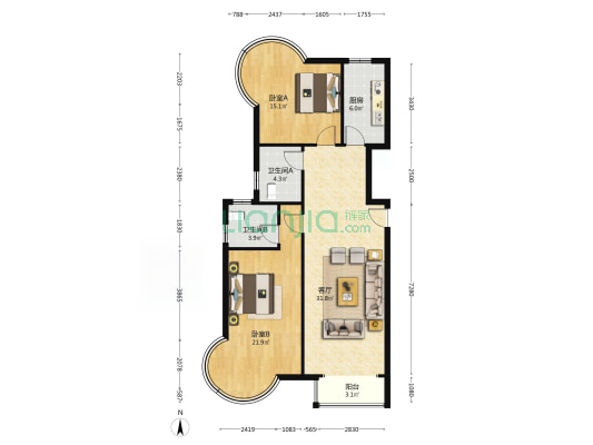 三义双塔，中高层，满五年，南北通透，全天采光-户型图